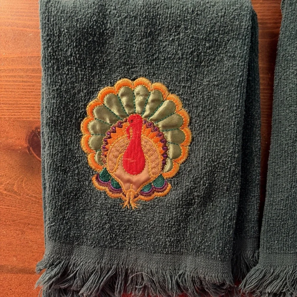 4 Jay‎ Franco Green 100% Cotton Towels Fall Thanksgiving Theme